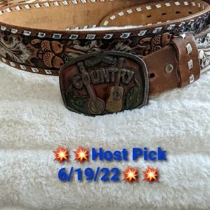 💥2x Host Pick Rare Vintage Hand Stitched Leather Belt Buckle 1976 Indiana Metal